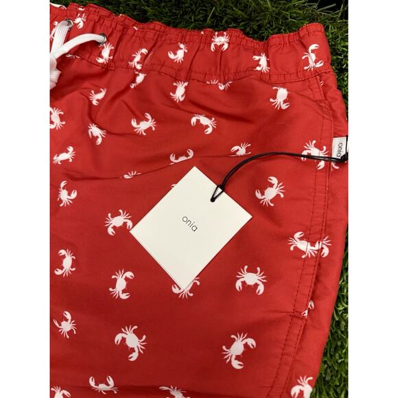 Onia Mens Liberty Charles 5 Swim Trunks | Micro Crabs MSB01-40 Red/White NWT - Picture 2 of 6